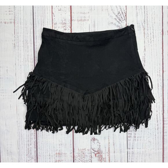 Savanna Jane Dresses & Skirts - Savanna Jane Black Fringe Skirt Women's Size Small Faux Suede Classic Comfort